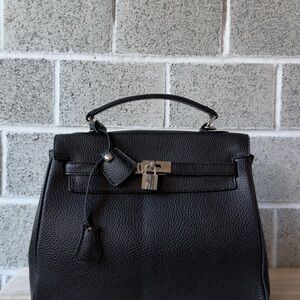 Black Leather Top-Handle Bag